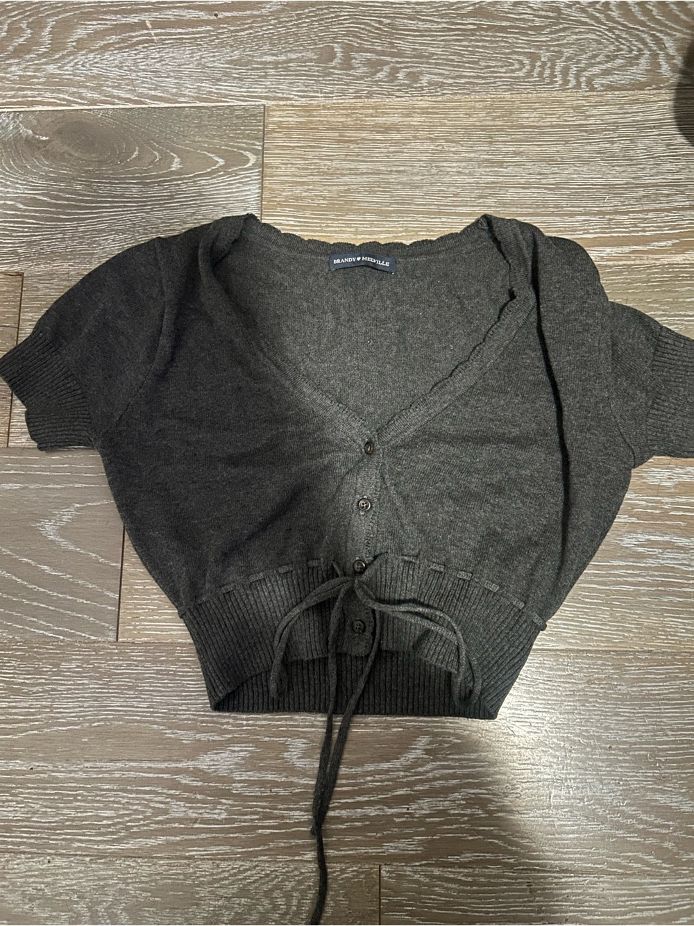 Brandy Melville Charcoal Gray Button-Front Drawstring Cardigan